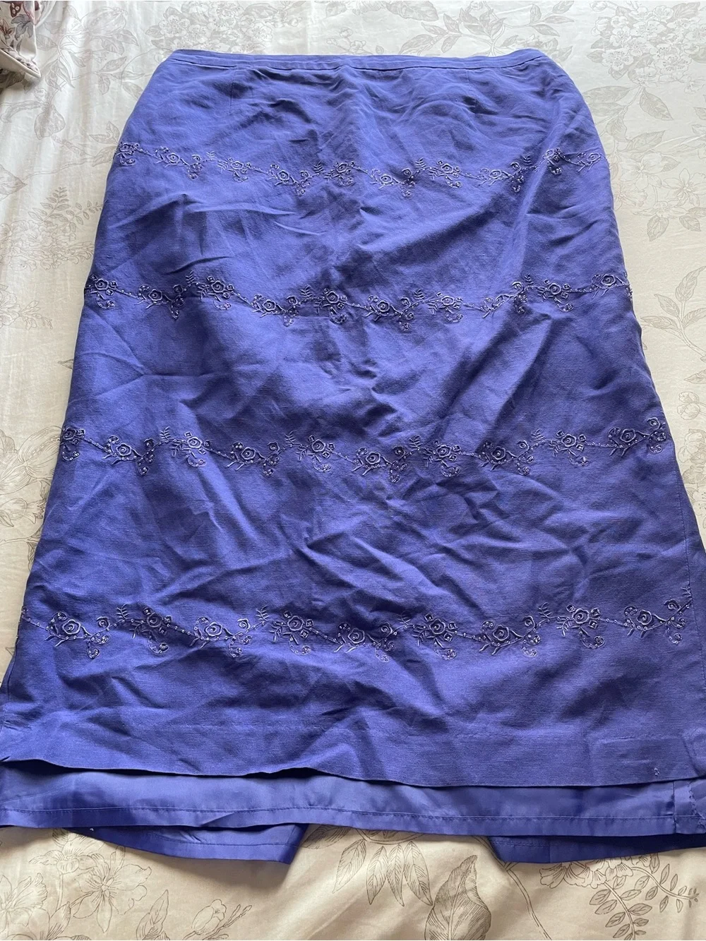 Purple Linen Beaded Floral Maxi Skirt XL Fairycore Whimsical Feminine Dainty 90s